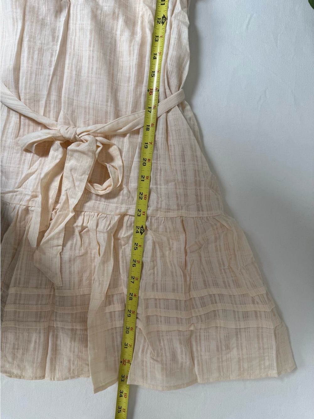 Umgee Cream Textured Ruffle Dress Tie Waist Tiered Mini Cotton Lined NWT - Picture 8 of 8